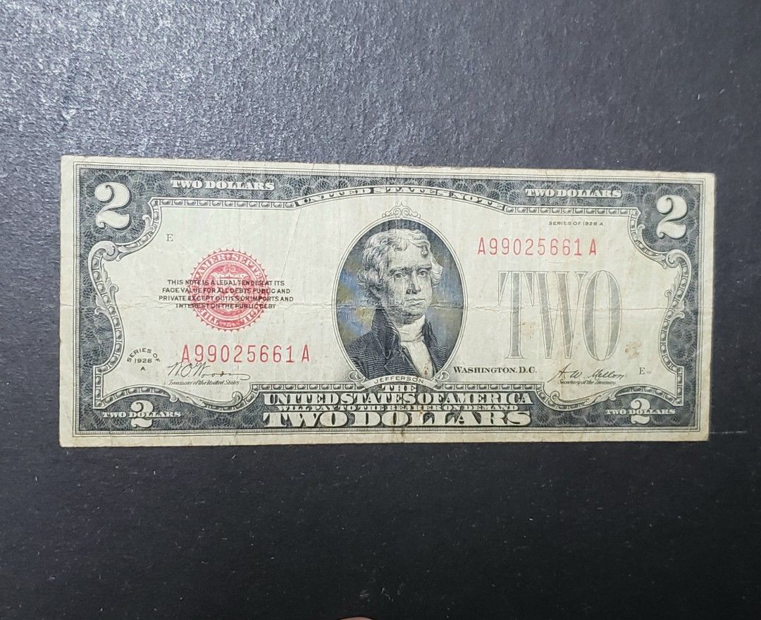 罕有絕版(1928A)AA版紅印美金2元