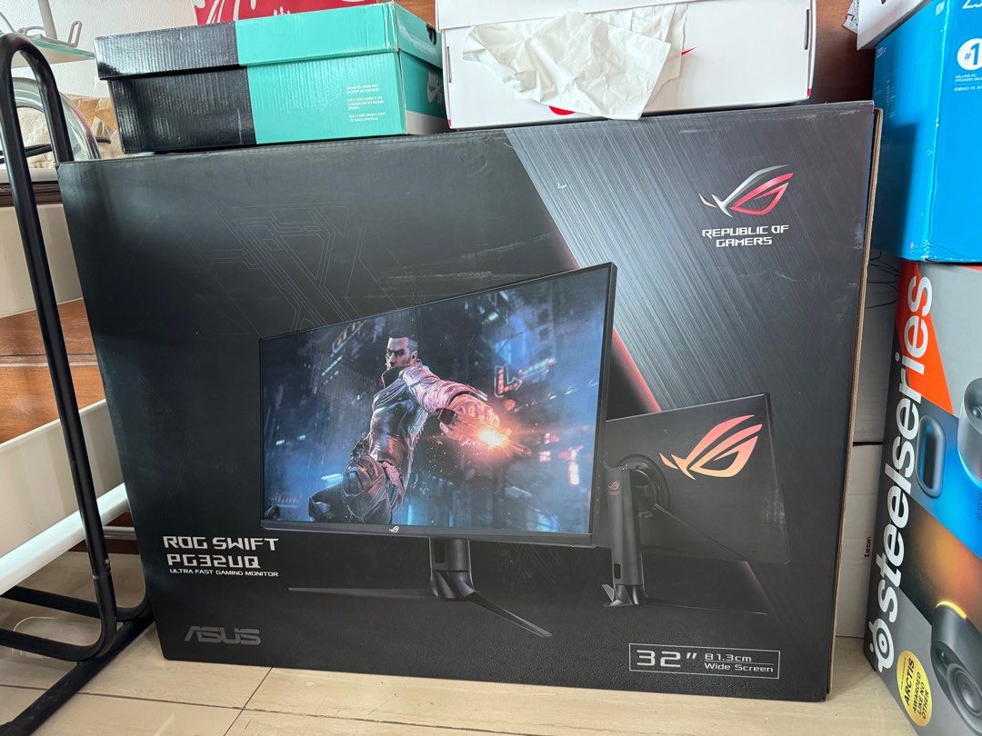 ASUS ROG SWIFT PG32UQ (Category: Monitor Screens) located in Manila. Submitted by mark050525 (Listing ID 1361213204, Image 2). Description: Selling asus rog swift pg32uq Bought for 85k Complete with box Open for meet up Check all u want Sta mesa area Rfs: upgrade .