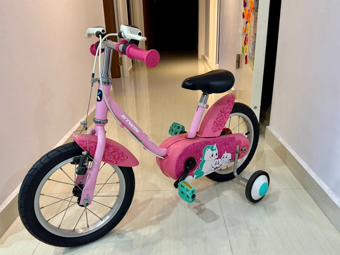 Btwin Unicorn Bike With Stabilisers Kids Cycle Hotsell Years 14 Inch