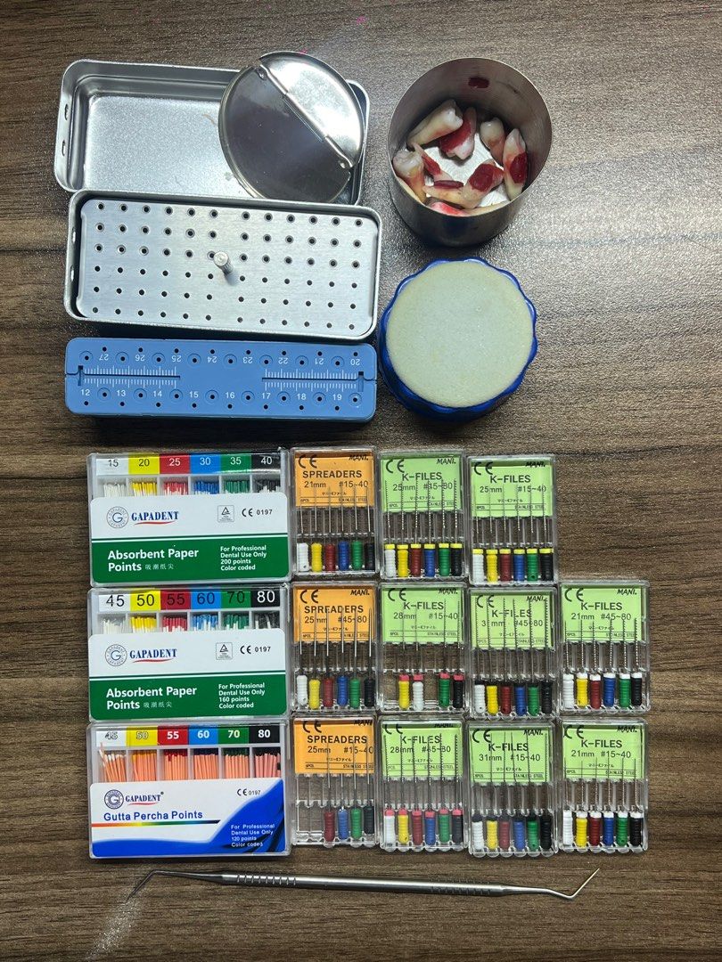 ENDO SET (Category: Medical Supplies & Tools) located in Pasay City. Submitted by oburiii (Listing ID 1361298909, Image 1). Description: Endo set! 12pcs of natural tooth Set of files, gp, paper points, endo block, and clean stand. Mod gcash Loc. pasay Can do lalamove or lbc.