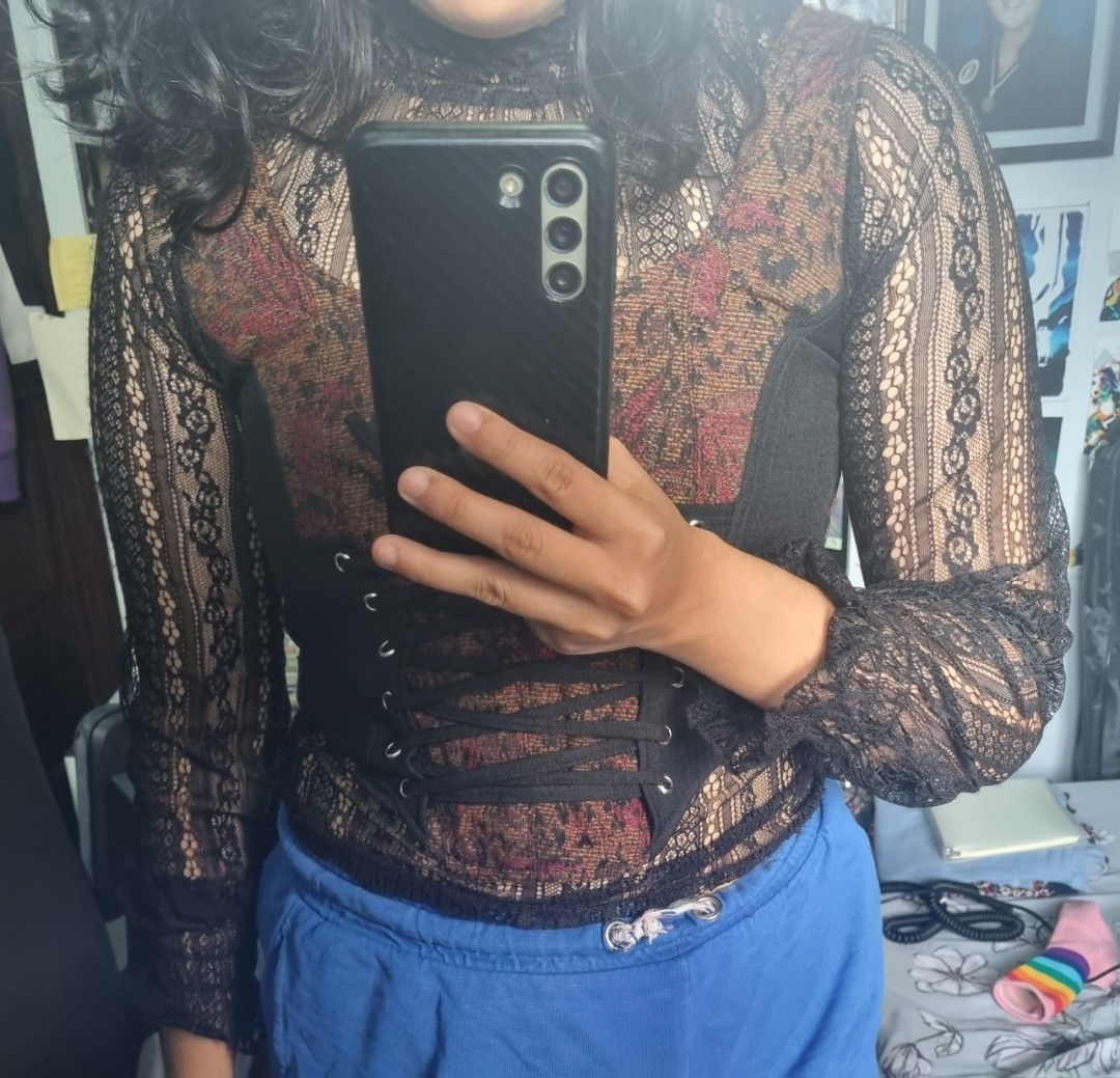 Floral Upcycled Corset + Lace Inner (Category: Longsleeves) located in Quezon City. Submitted by patataskat (Listing ID 1358814772, Image 3). Description: ✨ ️ Ledikram's Creation's Corset + Inner ✨ ️ Super pretty!!! They make their corsets with upcycled fabric ✨ Lace-up back ✨ ️ Never used, di po keri yung corset vibes for myself ✨ ️ Bust: 36-38 inches ✨ ️ Waist: 26-28 inches 📝 Buyer shoulders shipping fee (Grab/Lalamove for same-day delivery, J