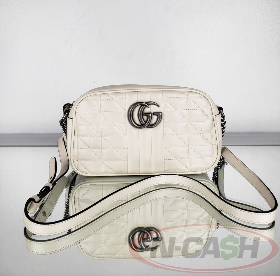 Gucci Marmont Aria Small Camera Bag (Category: Luxury Bags & Wallets) located in Makati City. Submitted by luxury_by_ncash_2 (Listing ID 1361222079, Image 1). Description: N-Cash Pawnshop "Instant Cash for Bags, Watches, Cars, and Electronics" https://www.ncash-pawnshop-philippines.com/ Gucci Marmont Aria Small Camera Bag Brand New Brand: GUCCI L: 9.5″ / H: 5.5″ / D: 3″ Strap Drop 24″ (Adjustable) Material: Mystic White Calfskin Hardware: Aged Si