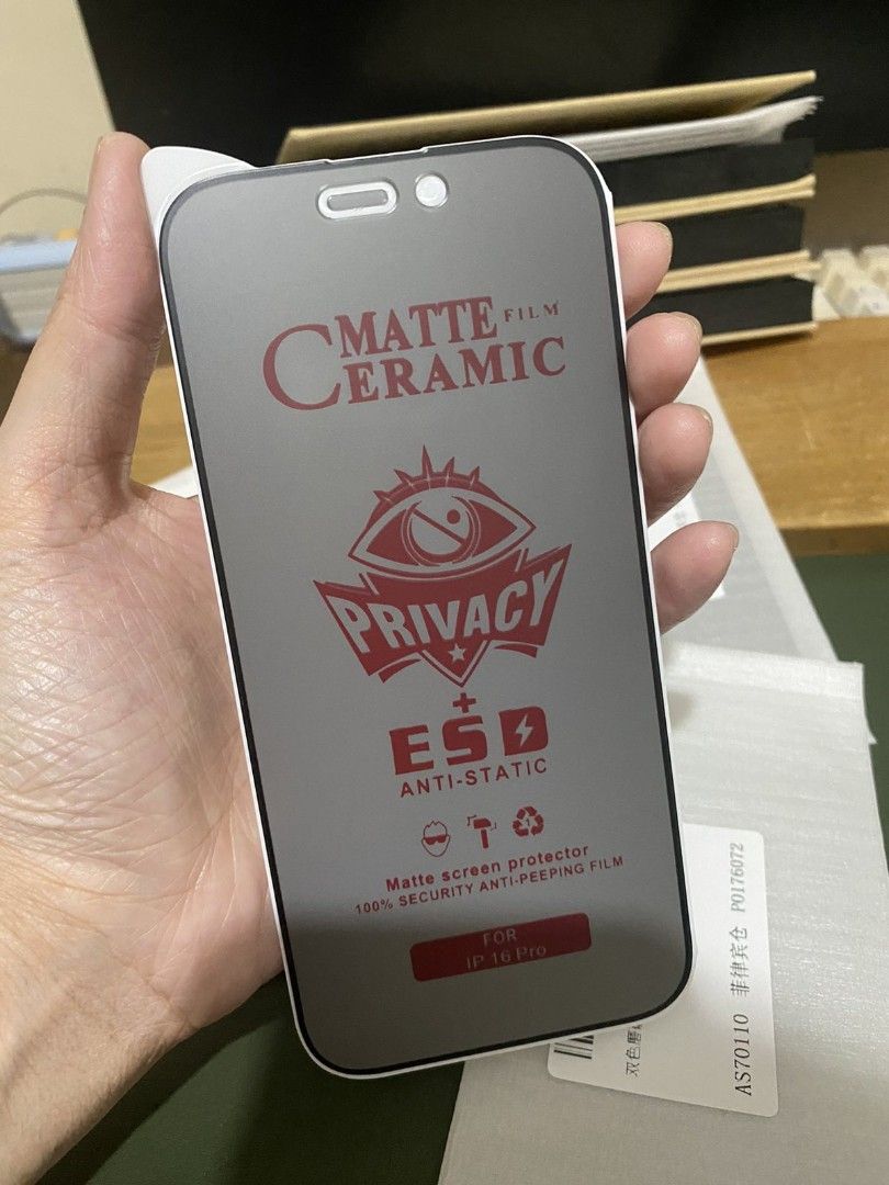 Matte Privacy Screen Protector For iPhone 16 / 16 / Plus / 16 Pro / 16 Pro Max (Category: Other Mobile & Gadget Accessories) located in Manila. Submitted by mercedgret74092 (Listing ID 1361202922, Image 2). Description: 16 series available on hand.