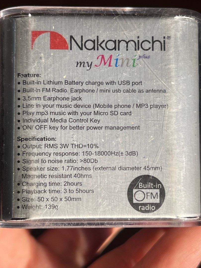 Nakamichi My Mini Plus Speakers (Category: Soundbars, Speakers & Amplifiers) located in San Juan City. Submitted by rike_ramirez (Listing ID 1361258436, Image 2). Description: Original Nakamichi Still sealed in box Silver color Speakers and FM radio Rare find.