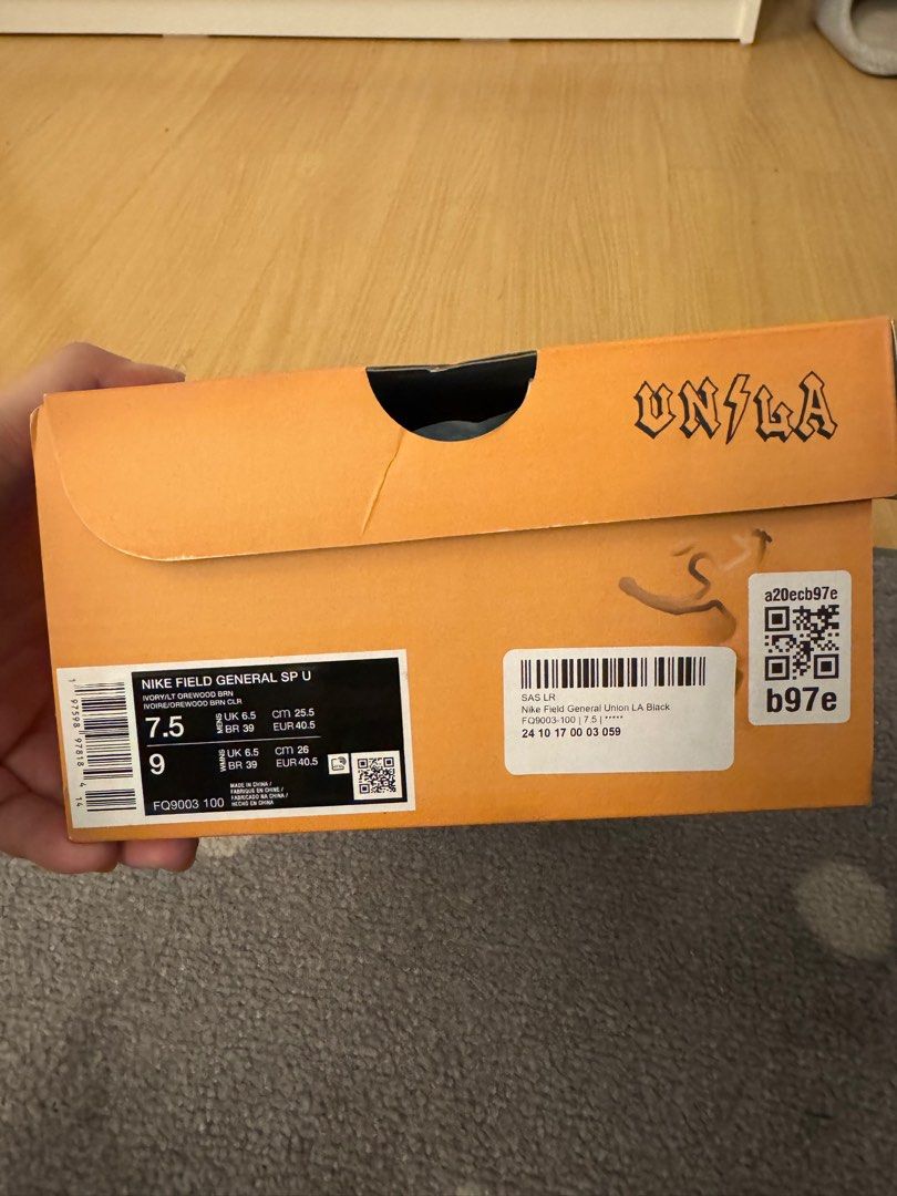 Nike Union LA x Field General Black (Category: Sneakers) located in Makati City. Submitted by spck31 (Listing ID 1361335052, Image 3). Description: WTS: Nike collab with Union LA x Field General in Black colorway Size US 7.5 Mens (can fit Size 8 due to wide toe box) Brand new, never fitted Bought from GOAT RFS: Offloading collection GCash/Bank Transfer only No provincial transactions for now.