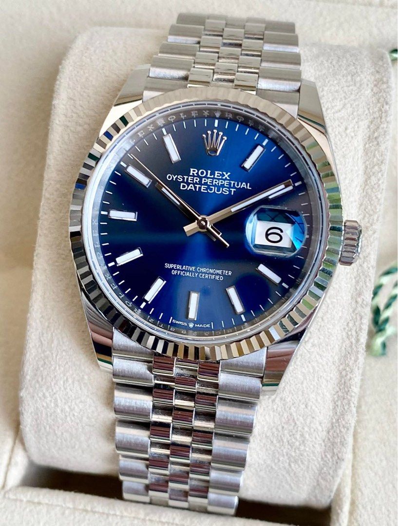 Rolex 2019 Datejust Jubilee 36mm (Category: Luxury Watches) located in Taguig. Submitted by declutterprince2 (Listing ID 1361275330, Image 1). Description: 2019 Rolex Datejust Jubilee 36mm Blue Dial 126234 9.5/10 great condition Complete links Open for authentication Meet up only Cash only With box, card, receipt No to resellers RFS: Upgrade .