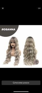 28 in Long Body Wavy Gray Blonde Wig with Bangs