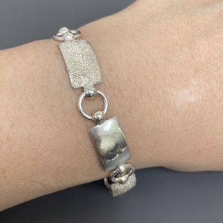 意大利製造 精品訂製亮光磨沙陰陽方塊純銀925二手手鍊64207892439683110