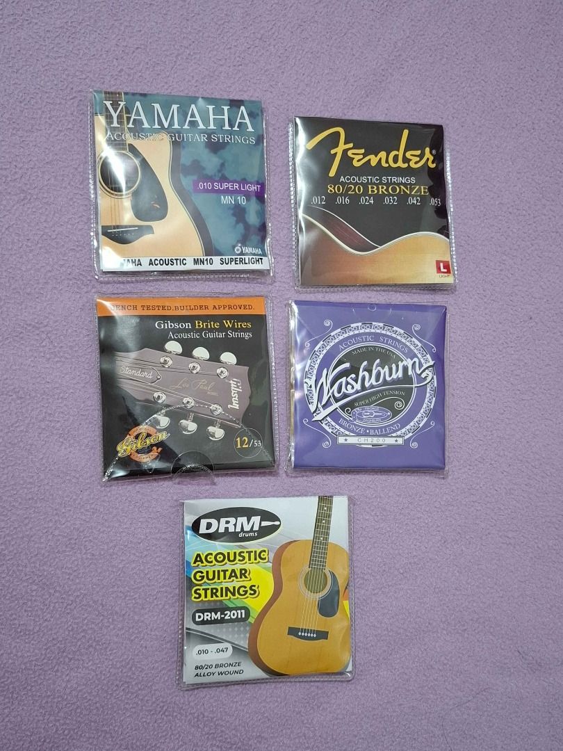 Acoustic Guitar Strings set (Category: Musical Instruments) located in Paranaque City. Submitted by bellemarketing (Listing ID 1356264120, Image 1). Description: Acoustic Guitar Strings set brands available: yamaha gibson washburn fender DRM for pick up @ parañaque.