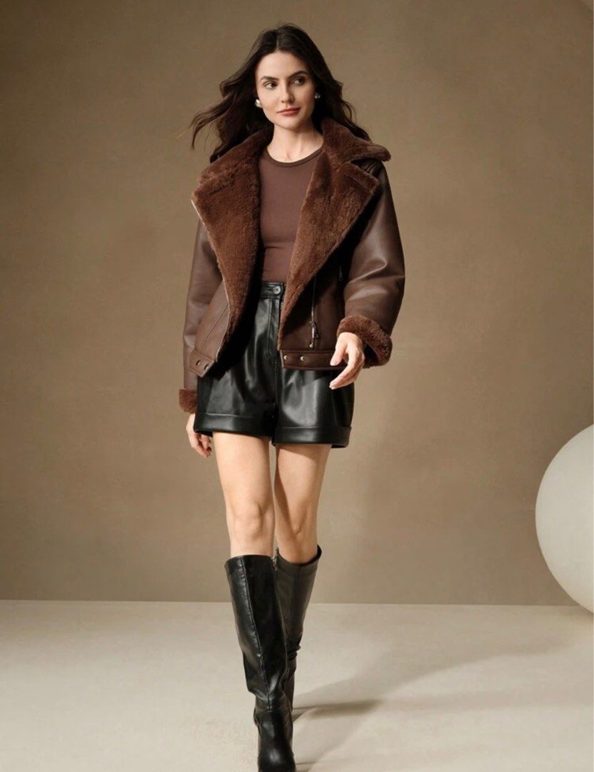 Anewsta PU Leather Turndown Fluffy Collar Jacket (Category: Coats, Jackets and Outerwear) located in Los Banos. Submitted by corneliathrift (Listing ID 1356394640, Image 2). Description: Used once during Japan trip Super pretty in actual Fit for s-l frame.