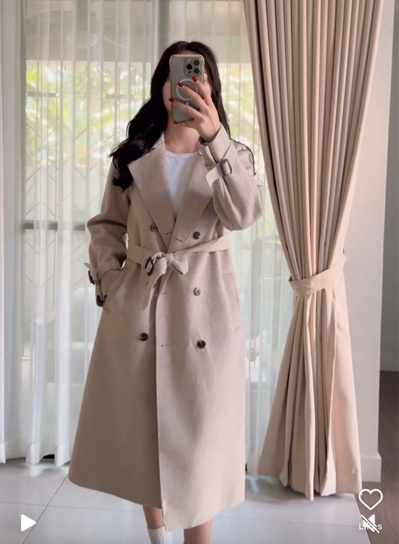 Ann Na Kim Double Breasted Long Wool Coat (Category: Coats, Jackets and Outerwear) located in Los Banos. Submitted by corneliathrift (Listing ID 1356425854, Image 1). Description: Bought it from IG shop Used once during Japan trip Super pretty in actual Fit for s-xlframe.
