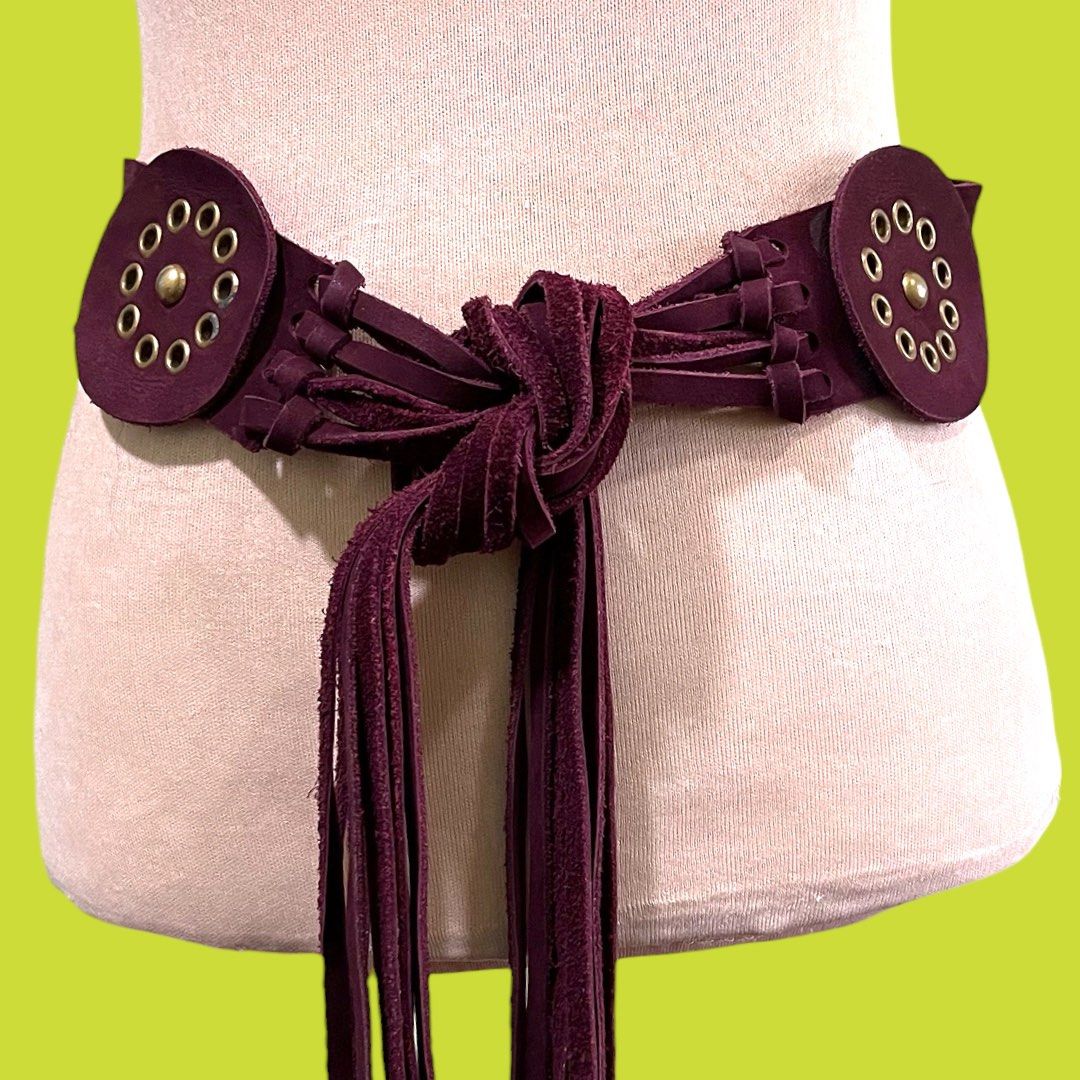 Burgundy Soft Suede Concho Macrame Boho Belt (Category: Belts) located in Santa Rosa. Submitted by thegreencloset. (Listing ID 1356277261, Image 1). Description: Burgundy Soft Suede Concho Macrame Boho Belt Width: 1.9 inches Length: up to 58 inches (end to end) .