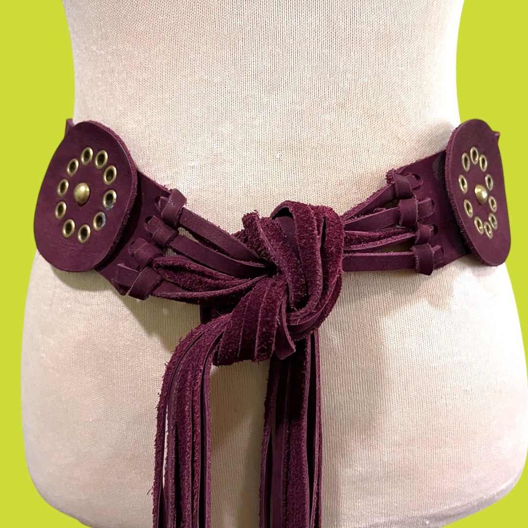 Burgundy Soft Suede Concho Macrame Boho Belt (Category: Belts) located in Santa Rosa. Submitted by thegreencloset. (Listing ID 1356277261, Image 2). Description: Burgundy Soft Suede Concho Macrame Boho Belt Width: 1.9 inches Length: up to 58 inches (end to end) .