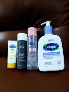 Cetaphil Toner, Cleanser, Sunscreen, and Paula's Choice BHA Exfoliate