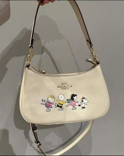 Coach CE861 Peanuts Teri Shoulder Bag in Ivory Refined Pebble Leather with Snoopy and Friends Motif -  Women's Bag with Detachable Strap