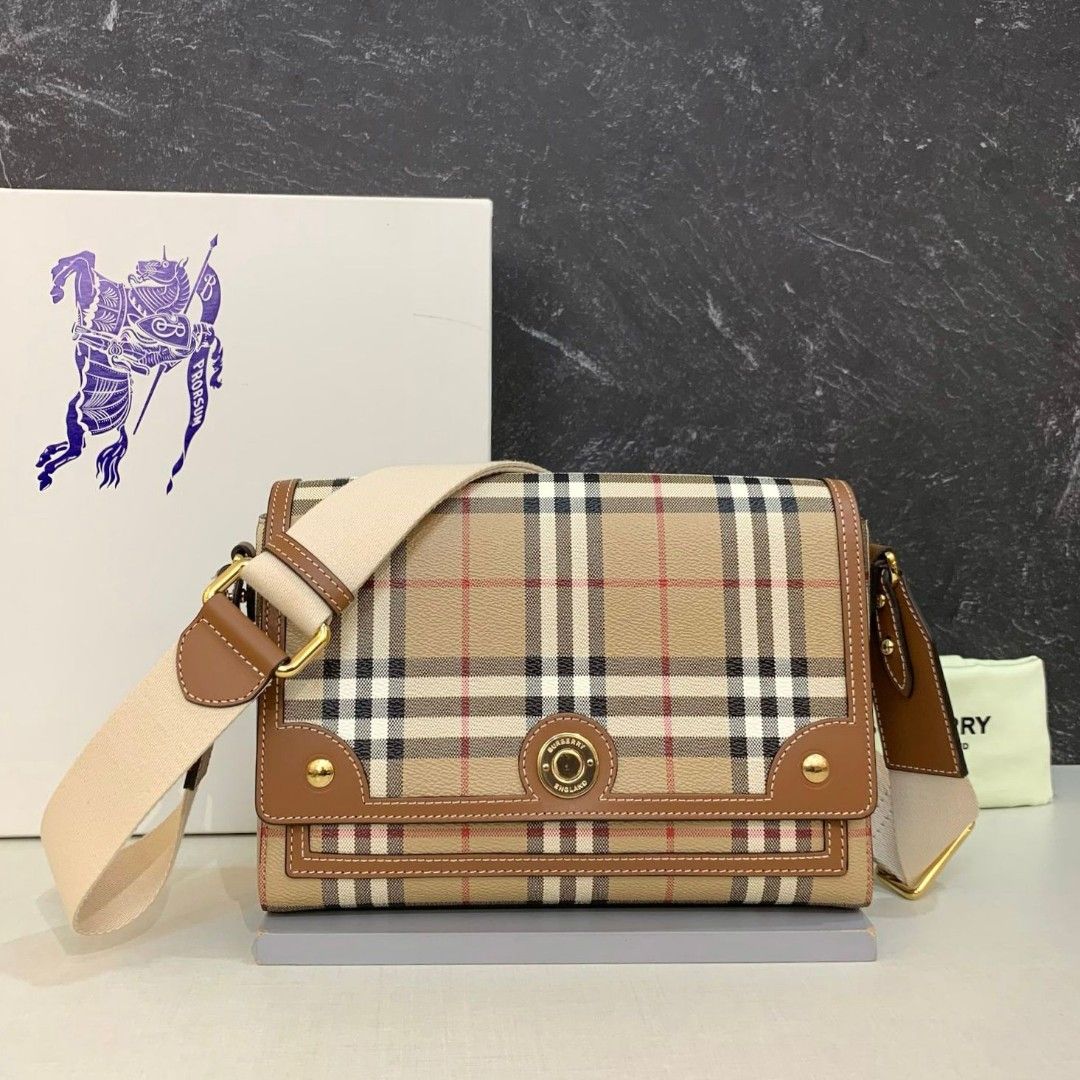 Fast Sale NBU BURBERRY Medium Note Check Flap Bag Briar Brown size