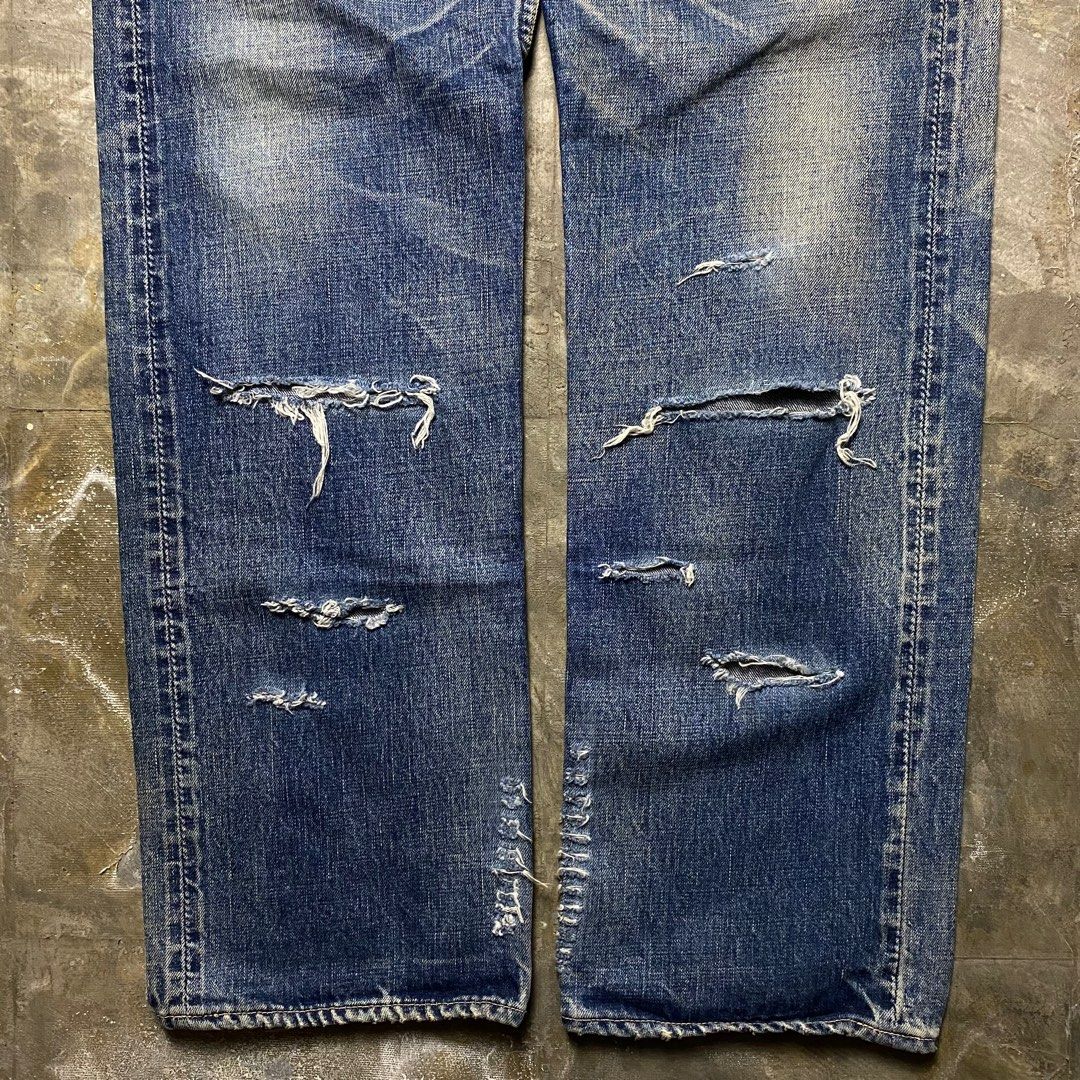 FDMTL Distressed Selvedge Denim Jeans (Category: Jeans) located in Manila. Submitted by insidethreads_ (Listing ID 1356309867, Image 3). Description: Size: 34-35 Actual waist Condition: 9/10 Flaw: Light yellow stain only Dimension Length: 43” Inseam: 32” Thigh: 12.5” Knee: 9.5” Leg opening: 8.5” Front rise: 11”.
