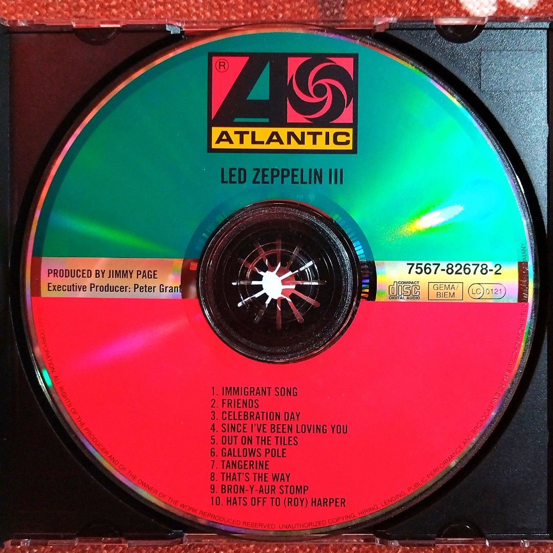 Led Zeppelin - Led Zeppelin III CD Album (Category: CDs & DVDs) located in Taguig. Submitted by znarfscriber (Listing ID 1356311267, Image 3). Description: Led Zeppelin III CD Album Made In The EU Atlantic Records 1970 Cover: EX Media: NM RFS: Decluttering/Need Funds.