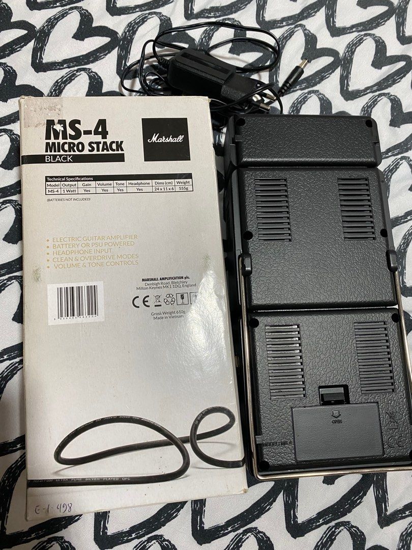 Marshall MS-4 Micro Stack Electric Guitar Amplifier with Power Adapter included (Category: Soundbars, Speakers & Amplifiers) located in Quezon City. Submitted by kheiO1130 (Listing ID 1356303872, Image 3). Description: Used 3-5 times only With Power Adapter included Details posted in the photos.