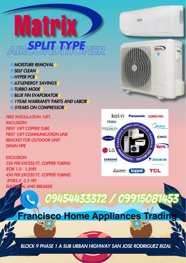 Matrix Split Type Inverter Aircon with Free Installation, TV & Home ...