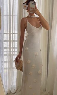 Off White/Cream Backless Maxi Floral Dress for Women Perfect For Holiday, Date, Semi Formal Events, Dinner, and Beach Trip