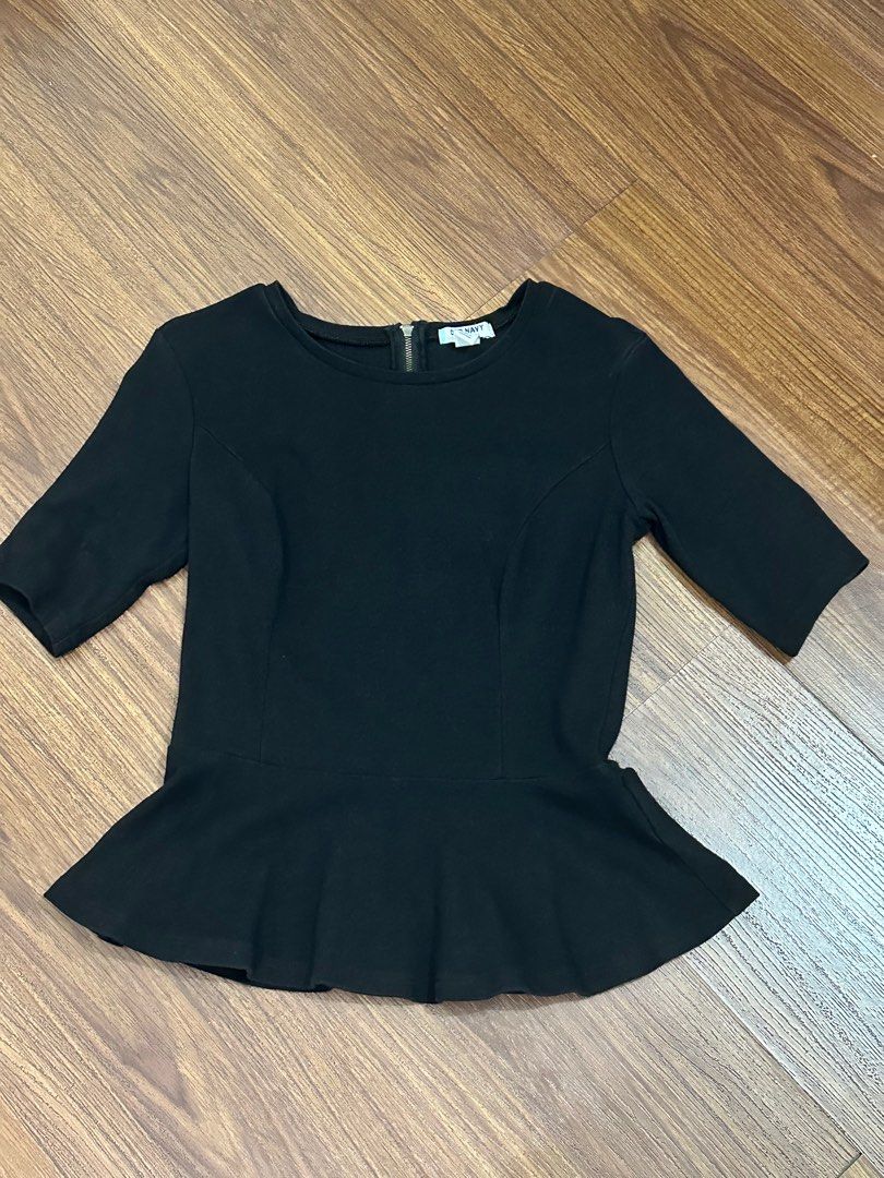 Old Navy black cotton peplum top (Category: Blouses) located in Quezon City. Submitted by oli_g (Listing ID 1356277698, Image 1). Description: XS 20” length 14” width.