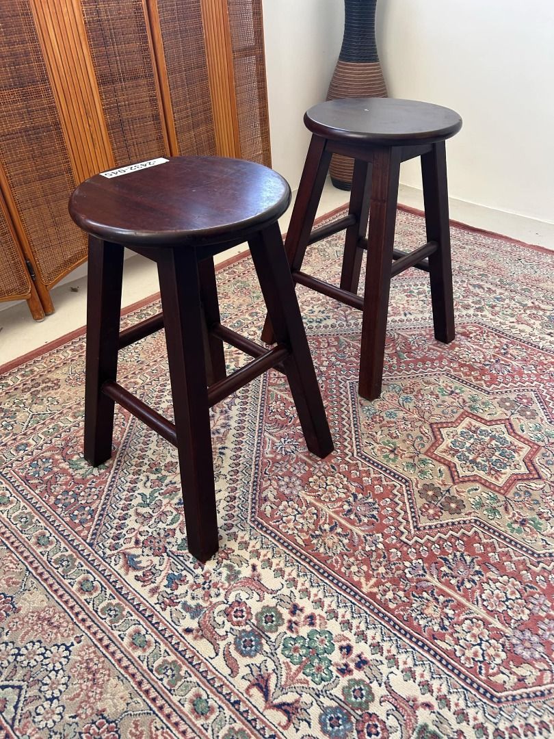 Pair of Rustic Dark Wood Stools (Category: Chairs) located in General Trias. Submitted by tenshijapan (Listing ID 1356267447, Image 2). Description: Upgrade your space with this set of two solid wood bar stools. Their sleek dark finish and sturdy construction make them perfect for kitchen counters, home bars, or café settings. ✨ Features: ✔ Solid wood construction for durability ✔ Classic round seat with a smooth finish ✔ Slightly tapered legs wi