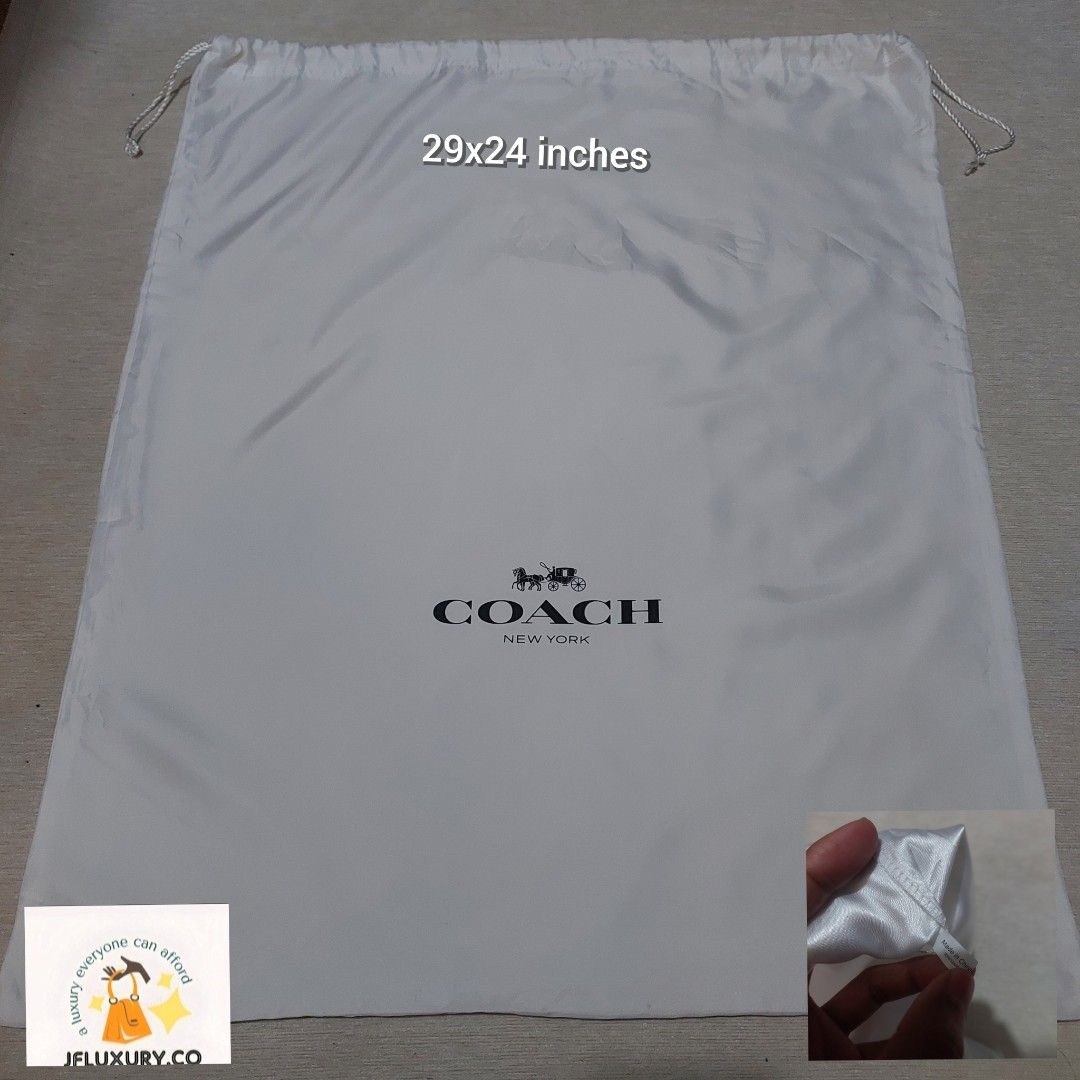 Authentic Coach dust bag 29x24 inches (Category: Luxury Bags & Wallets) located in Manila. Submitted by jfluxury.co (Listing ID 1356584050, Image 1). Description: excellent condition no flaws bought in Japan 🇯🇵 💯% Authentic. 😊 Money back guarantee. 😊 Clean and ready to use na.