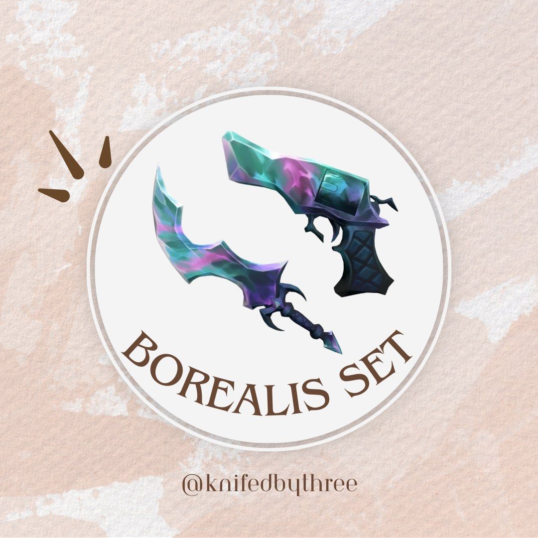BOREALIS SET ROBLOX MM2 (Category: In-Game Products) located in Manila. Submitted by knifedbythree (Listing ID 1356607512, Image 1). Description: How to Order? Step 1: Item Listing; kindly send me the item/s you’re looking for. Step 2: Pricing agreement; once we both come into terms of the item’s price, send the payment. Step 3: Trade Transaction; after receiving the payment, kindly drop your username. I will send you a friend request and join yo