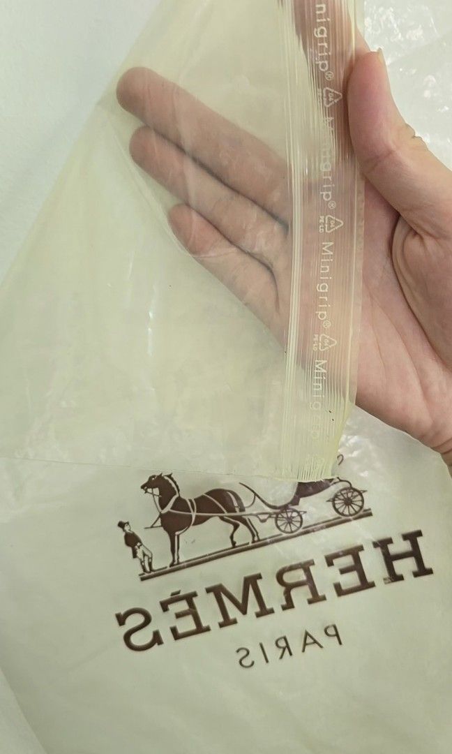 Bundle Authentic Hermes plastic ziplock wrap bag (Category: Luxury Bags & Wallets) located in San Juan City. Submitted by akioza (Listing ID 1356460595, Image 3). Description: these are from direct Hermes purchases I bought lots lots of shirts before for my previous boss and it came in these now i dont know what to do with them & just noticed in my old room at family home authentic only & always! // if I'm not in Manila na when you msg: ( I'll ne