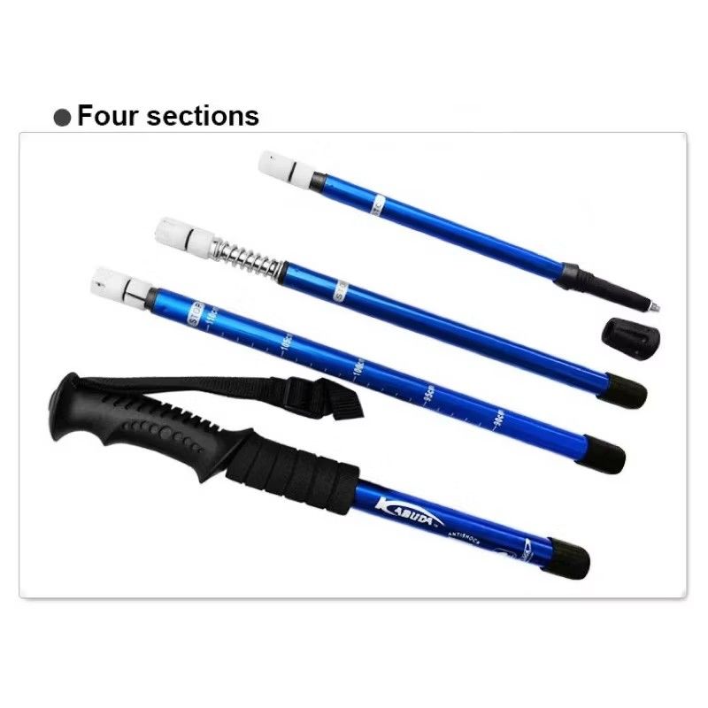 Hiking Trekking Pole (Category: Hiking & Camping) located in Mandaluyong City. Submitted by shopmla (Listing ID 1356583747, Image 2). Description: Hiking Trekking Pole @450. Material: Aviation aluminum alloy rod; tungsten steel tip Colors: Black; Silver; Red; Blue Size: Approx.110cm (max.), 50cm(min.) Weight: Approx. 280 DETAILS √ 4-Section adjustable telescopic pole. √ Adjustable length from approximately 50-110cm √ Anti-slip handle, very comfor