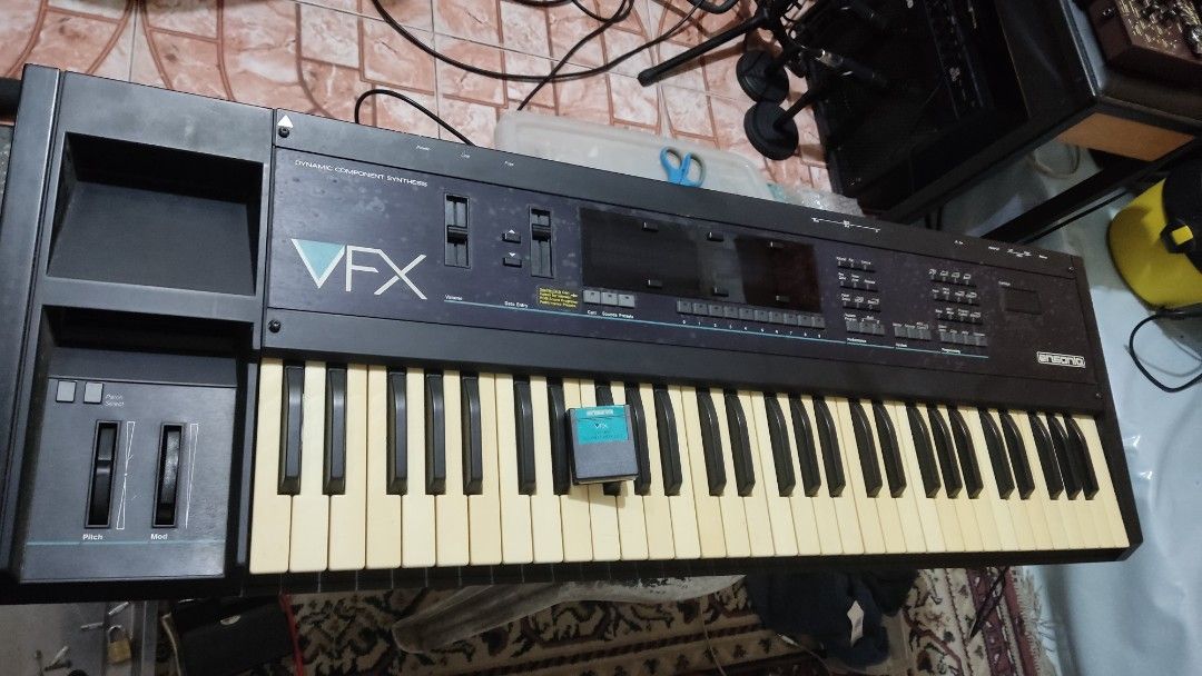 Rare Ensoniq VFX Synthesizer Keyboard (Category: Musical Instruments) located in Rizal. Submitted by johnics1123 (Listing ID 1356587523, Image 1). Description: PLEASE READ FIRST This keyboard is part of my mini synths collection its been sitting for a while roughly 3 years beside my Ensoniq SD-1 as well, before it was perfectly working, when i try it now it powers on but the fuse sa power supply board keeps popping, for now for sale muna habang w
