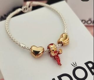 🎀SALE?! PANDORA HEART STUDDED BRACELET WITH SET CHARMS IRONMAN & GOLD HEARTS