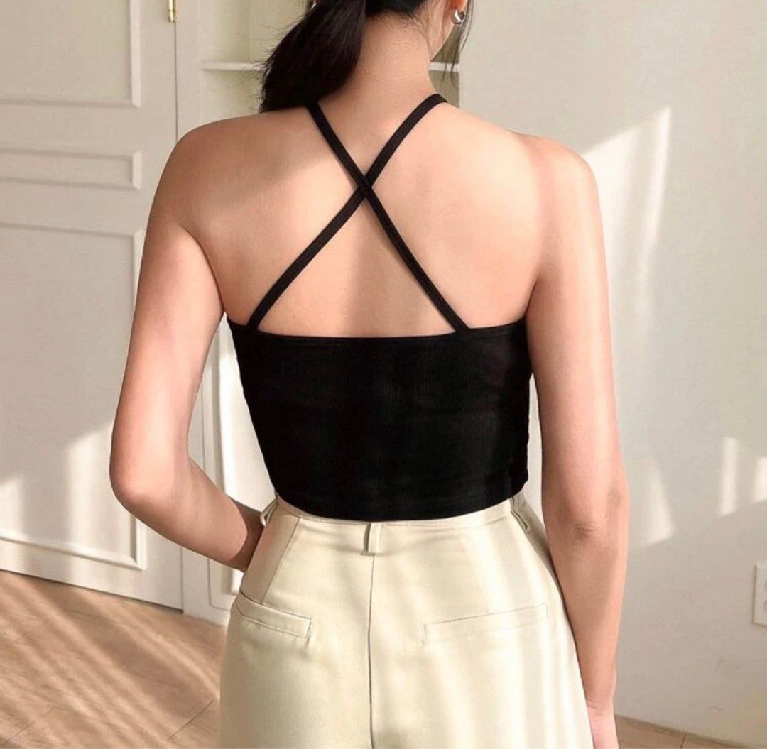 SHEIN Dazy Solid Criss Cross Backless Halter Top (Category: Sleeveless) located in Quezon City. Submitted by bubbledeclutters (Listing ID 1356535592, Image 2). Description: • brand new, never used • mop: bpi/gcash • mod: grab/lalamove.