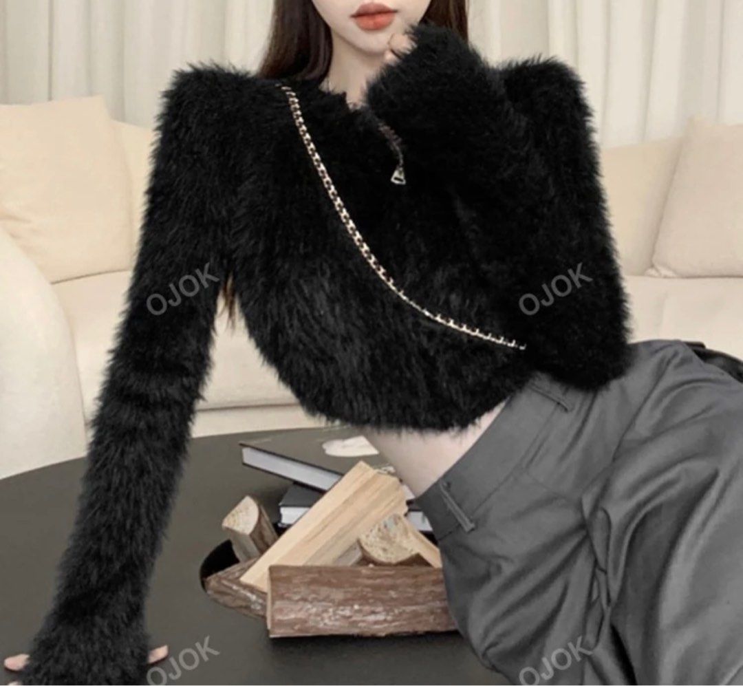 SHEIN Solid Crop Black Fluffy Cardigan (Category: Coats, Jackets and Outerwear) located in Quezon City. Submitted by bubbledeclutters (Listing ID 1356535276, Image 1). Description: • brand new, never used • mop: bpi/gcash • mod: grab/lalamove.