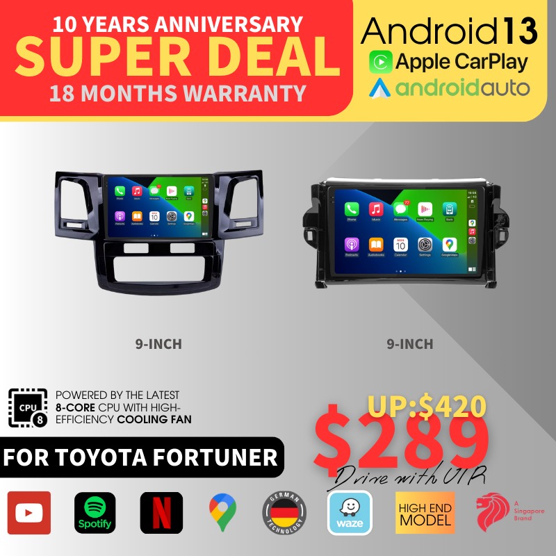 2K QLED HIGH-END LATEST ANDROID 13 ANDROID PLAYER FOR TOYOTA FORTUNER 9 ...