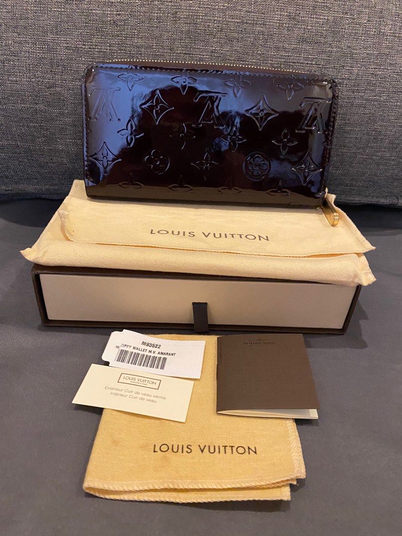 Authentic Louis Vuitton Vernis zippy wallet in Amarante (like new) (Category: Luxury Bags & Wallets) located in Batangas. Submitted by itsmeaudi (Listing ID 1356702321, Image 1). Description: - Like new! No flaws - Used only twice - Authentic Louis Vuitton 💯 - Store bought at LV greenbelt ( with scanned copy of receipt) - Date Code: CA1018 - manufactured March 2008 - inclusion: box, dustbag, care cards, lv cloth wipes for vernis leather RFS: not