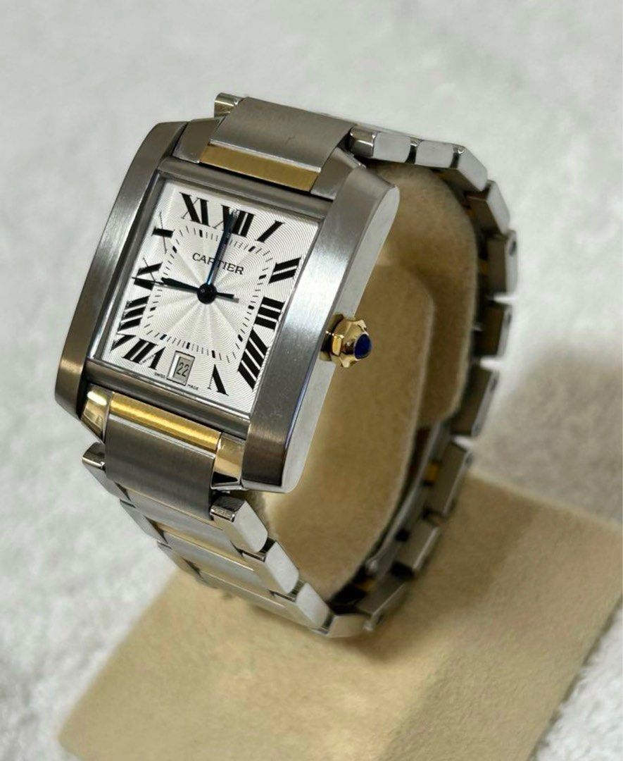 Cartier Tank Automatic (Category: Luxury Watches) located in Baliuag. Submitted by youlovewatches (Listing ID 1356739784, Image 2). Description: Cartier Tank 2-Tone Automatic (Mens) 258,000 Php Hard to Find Model 2tone Automatic Guilloche Dial, 6'0 Date aperture Gold(18k) & Stainless steel 16.5 approx wrist size Automatic Movement 9.5/10 - Like New condition Purchased Year 2010 Guaranteed Authentic Open for Layaway Open for authentication Overhau