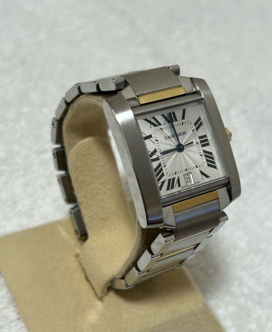 Cartier Tank Automatic (Category: Luxury Watches) located in Baliuag. Submitted by youlovewatches (Listing ID 1356739784, Image 3). Description: Cartier Tank 2-Tone Automatic (Mens) 258,000 Php Hard to Find Model 2tone Automatic Guilloche Dial, 6'0 Date aperture Gold(18k) & Stainless steel 16.5 approx wrist size Automatic Movement 9.5/10 - Like New condition Purchased Year 2010 Guaranteed Authentic Open for Layaway Open for authentication Overhau
