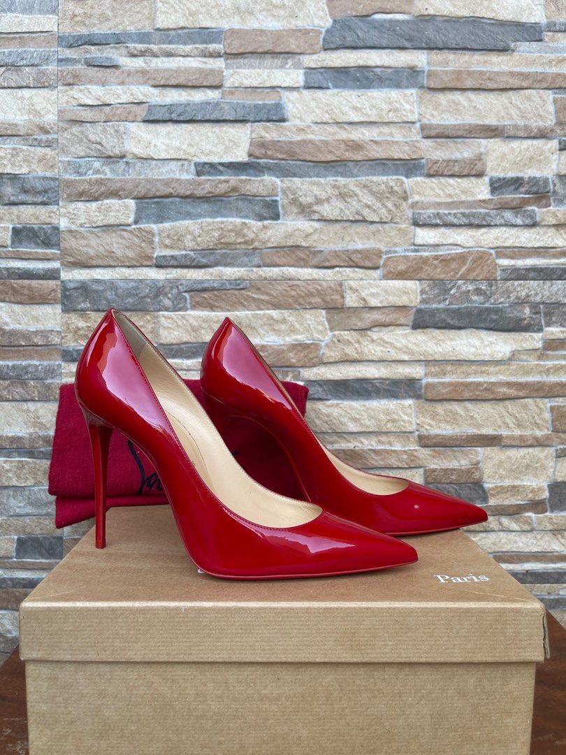 Christian Louboutin Kate 100 (Category: Sneakers & Footwear) located in Cavite. Submitted by justbrowsing_decluttering (Listing ID 1356702677, Image 2). Description: Sale until april 15 Christian Louboutin Kate 100 in Red Patent Size: 38.5 Color: Red Patent 4 inches [Colors may vary due to lighting. Bags are Preowned so it will Not be Perfect; Unless stated new.] Inclusion: Box Extra Heel Tips Dustbag Guaranteed Authentic 💯 Condition: 9.5/10 Ran