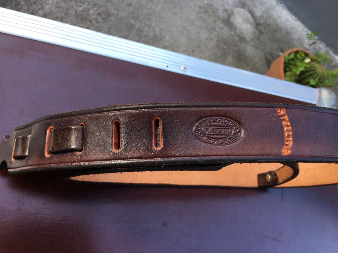 DOGWOOD DESIGN LEATHER BANJO STRAP (Category: Musical Instruments) located in Calamba. Submitted by marjoh29436 (Listing ID 1356749898, Image 2). Description: Leather Straps for 5 String Banjo, Logo “Dogwood Designs and David Schenk” and marked “STELLING” in embossed. The straps are custom made from finest oak tanned tooling leather, screw rivets with design, high quality leather banjo straps and are easily adjustable to fit anyone large or small