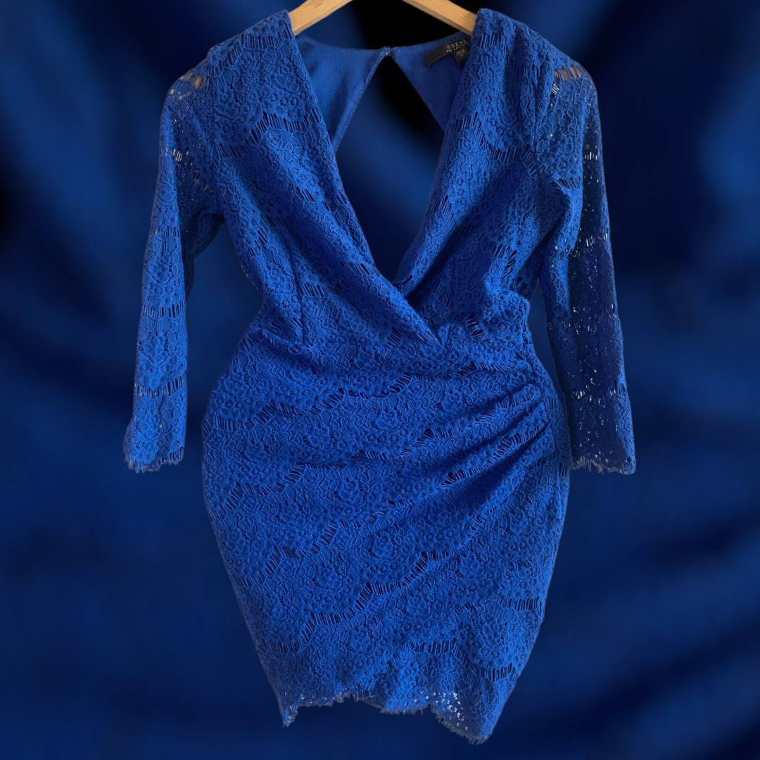 guess royal blue dress I Guess So Mini Dress Blue Polka Dot