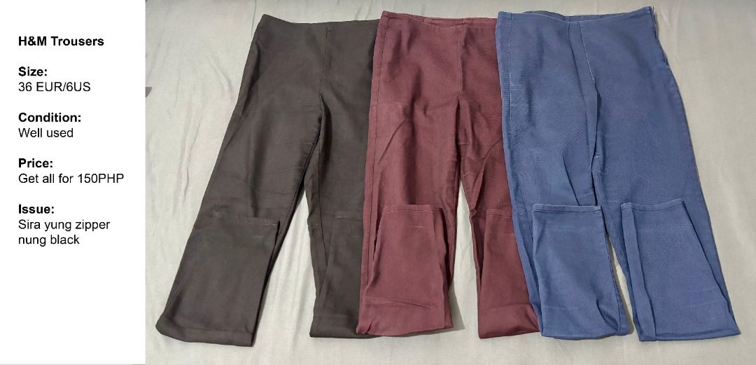 H&M Trousers (Category: Other Bottoms) located in Manila. Submitted by trmp10 (Listing ID 1356680259, Image 1). Description: Items for sale! Please help me declutter - details are in the pictures. Thank you!.