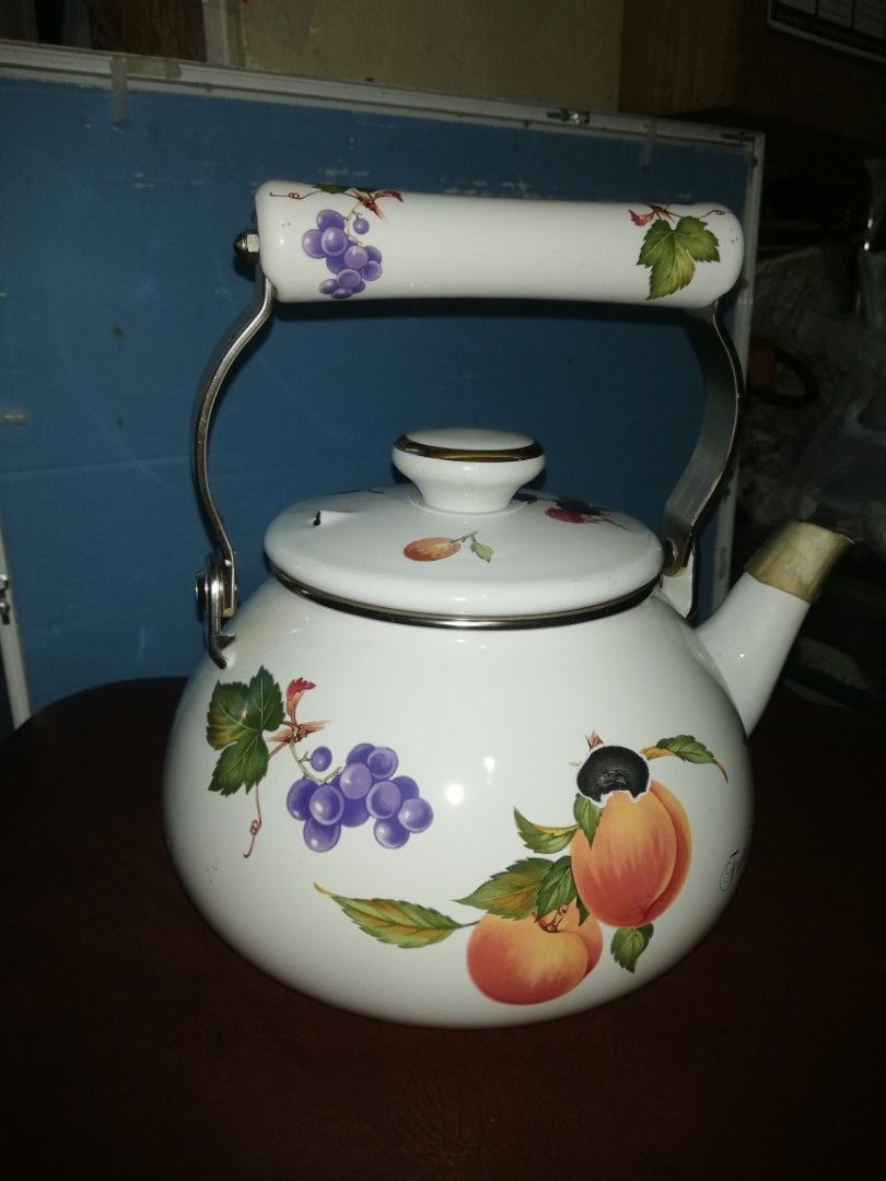 kettle enamel fruitas collection,1.8L (Category: Cookware & Accessories) located in Paranaque City. Submitted by 4thestate.surplusan (Listing ID 1356710447, Image 1). Description: an enamel kettle fruitas collection, a,slight scratch on cover. slightly used..