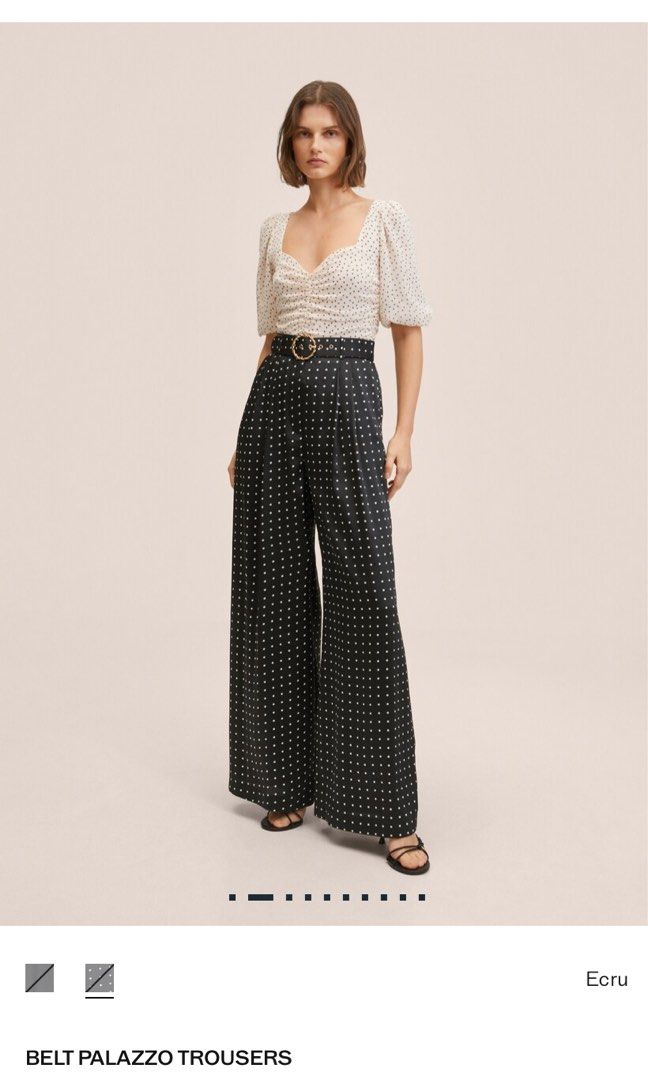 Mango Belt Palazzo Trousers (Category: Other Bottoms) located in Paranaque City. Submitted by declutter.ange (Listing ID 1356690104, Image 2). Description: Mango Palazzo Trousers in Polka. Size 38 on tag. Decluttering.
