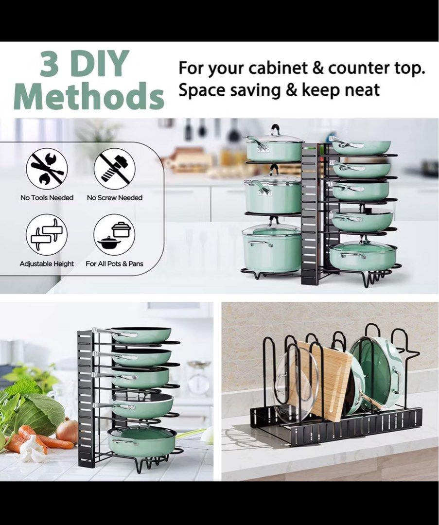Multi-function pot holder rack (Category: Cookware & Accessories) located in Singapore. Submitted by wtangdy (Listing ID 1356656022, Image 2). Description: Multi-function pot / pot lid / chopping board holder Can be used in many ways Lightly used No defects, in good working condition Self collection Cavenagh Road Delivery option available .
