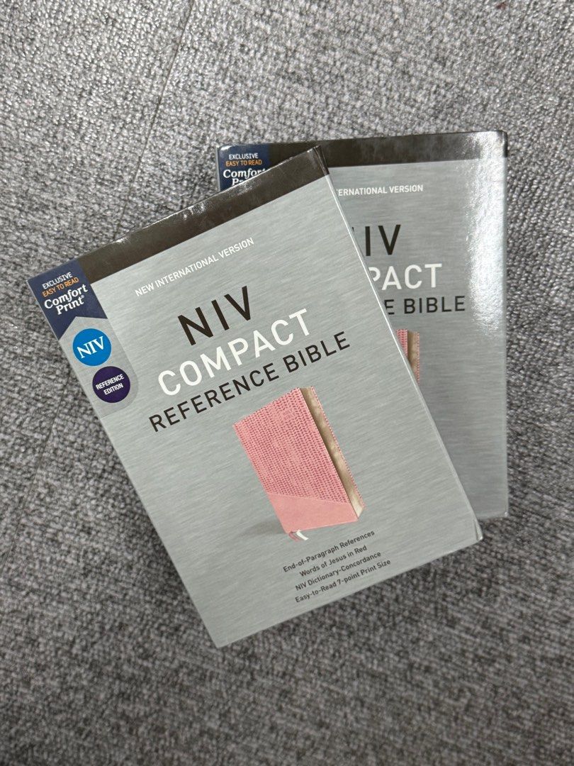 NIV Compact Reference Bible (Pink Leathersoft) (Category: Religion Books) located in Valencia. Submitted by pawprint22 (Listing ID 1356698921, Image 1). Description: The Bible for people on the go, in the perfect size The NIV Reference Bible, Compact has the features of a reference Bible in a handy, take-anywhere size. Ideal for anyone who seeks both portability and study power, this Bible features end-of-paragraph references, full-color maps, an