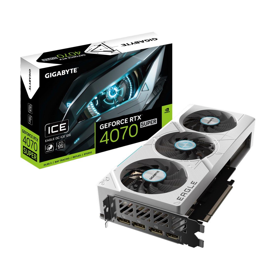 Rtx 4070 super 12gb (Category: Computer Parts) located in Caloocan City. Submitted by acedgreat (Listing ID 1356752174, Image 1). Description: BRAND NEW SEALED Gigabyte rtx 4070 super eagle ice oc 12gb gddr6x.
