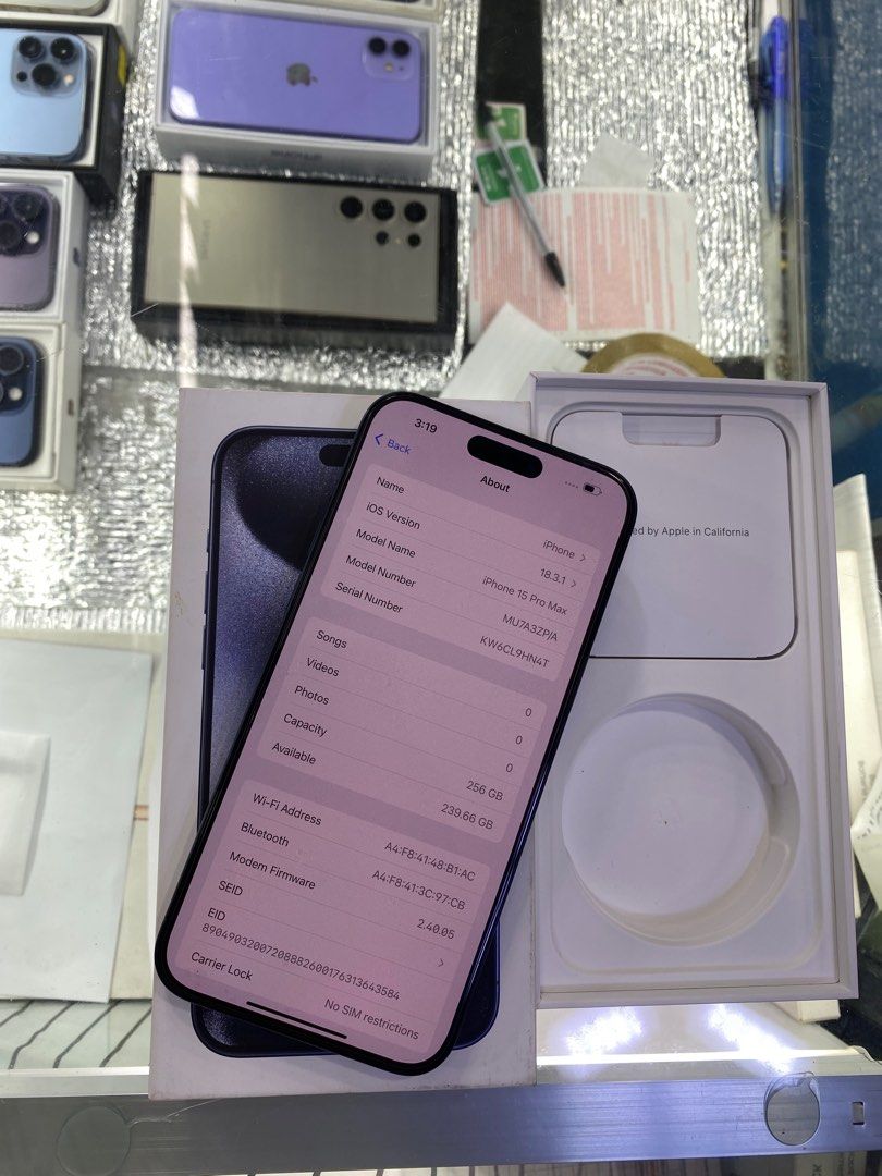 Secondhand iPhone 15 Pro Max 256gb (Category: iPhone 15 Series) located in Manila. Submitted by orlandotub99548 (Listing ID 1356689776, Image 2). Description: Secondhand iPhone 15 Pro Max 256 gb slightly use 95% battery health 234 cycle counts NTC variant See pic for more details Pickup store Greenhills Shopping Center 📌we accept gcash 📌we accept banktrans 📌we accept credit card 📌we accept ggives 📌we do cod door to door 📌we ship nationwide 