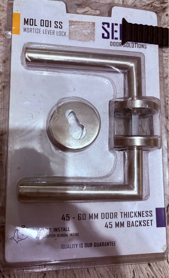 Sentry Door Lever Lock (Category: Locks, Doors & Gates) located in Makati City. Submitted by darlenc (Listing ID 1356739540, Image 1). Description: Brand New Sentry Door solution MOL DO1 SS Mortise Lever Lock. 45-60mm door thickness, 45 mm backseat /full steel anti-rust lever handle & lock case/ high security latch & bolt/ interchangeable handle & case Linder/ over 100,000 cycles tested/ ultra durable guaranteed/ modern european design/ suitable 
